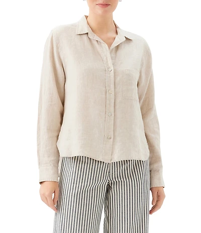 Karen Kane Linen Point Collar Long Sleeve Button Front Shirt