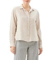 Karen Kane Linen Point Collar Long Sleeve Button Front Shirt
