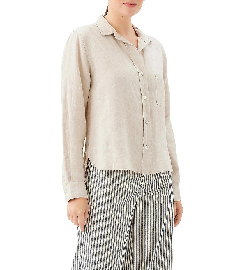 Karen Kane Linen Point Collar Long Sleeve Button Front Shirt