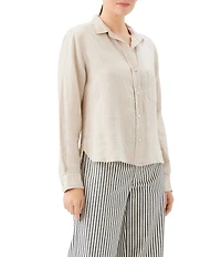 Karen Kane Linen Point Collar Long Sleeve Button Front Shirt