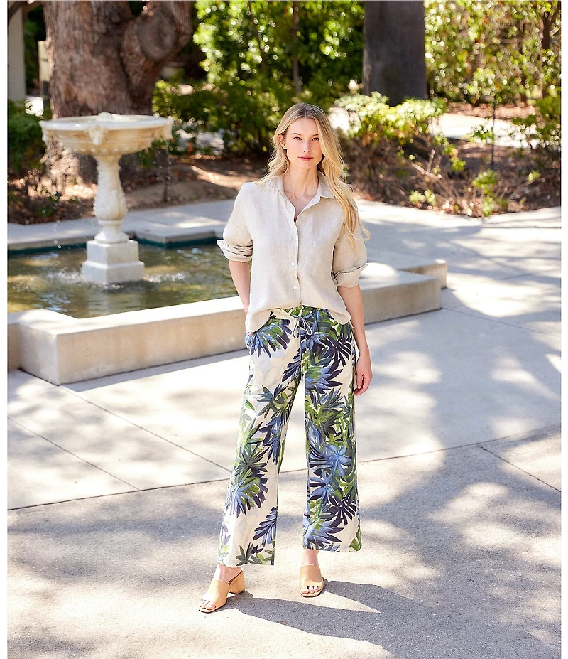 Karen Kane Linen Point Collar Long Sleeve Button Front Shirt