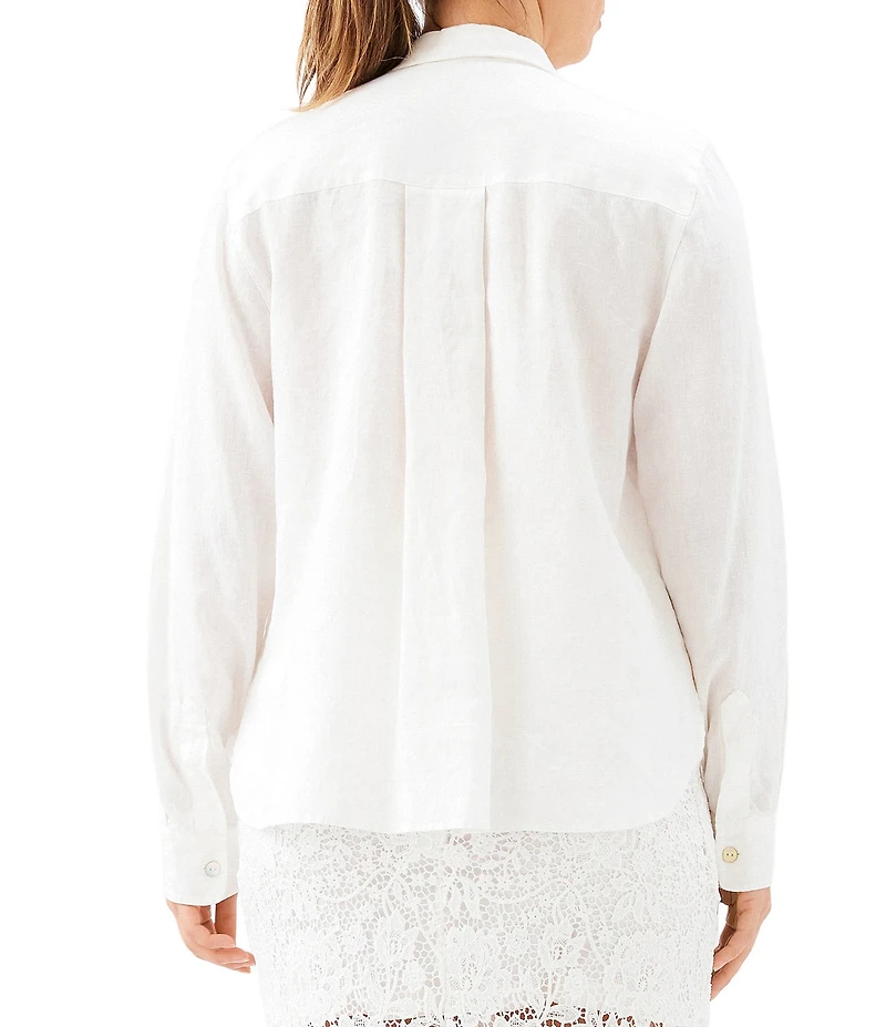 Karen Kane Linen Point Collar Long Sleeve Button-Front Shirt