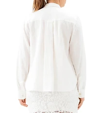 Karen Kane Linen Point Collar Long Sleeve Button-Front Shirt