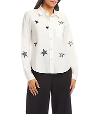 Karen Kane Long Sleeve Embroidered Star Button Front Shirt