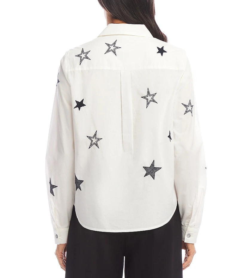 Karen Kane Long Sleeve Embroidered Star Button Front Shirt