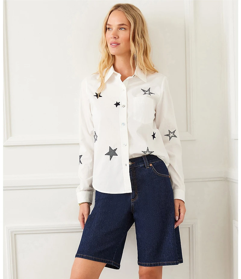 Karen Kane Long Sleeve Embroidered Star Button Front Shirt