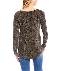 Karen Kane Long Sleeve Leopard Metallic Knit Shirttail Top
