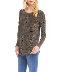Karen Kane Long Sleeve Leopard Metallic Knit Shirttail Top