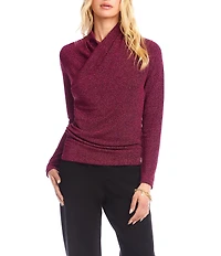 Karen Kane Long Sleeve Metallic Crossover Side-Shirred Top