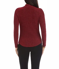 Karen Kane Long Sleeve Metallic Knit Drape Neck Top