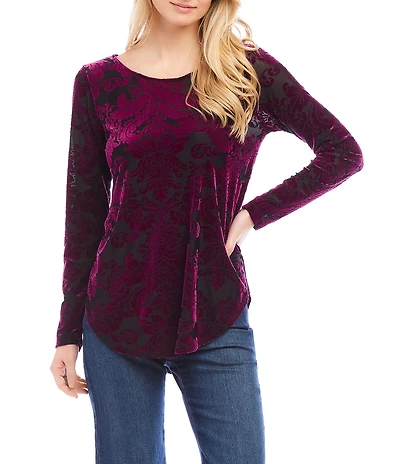 Karen Kane Long Sleeve Velvet Burnout Shirttail Top