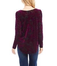 Karen Kane Long Sleeve Velvet Burnout Shirttail Top