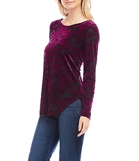 Karen Kane Long Sleeve Velvet Burnout Shirttail Top