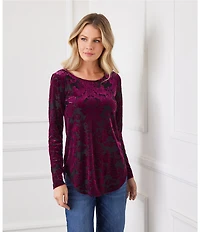 Karen Kane Long Sleeve Velvet Burnout Shirttail Top