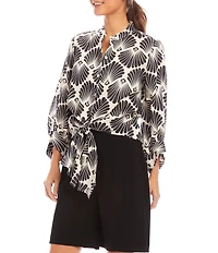 Karen Kane Mandarin Collar 3/4 Sleeve Tie Front Top