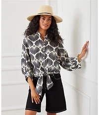 Karen Kane Mandarin Collar 3/4 Sleeve Tie Front Top