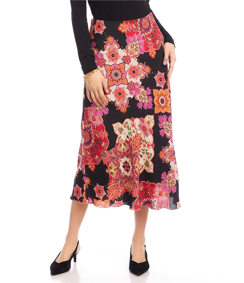 Karen Kane Medallion Floral Bias Cut Midi Skirt
