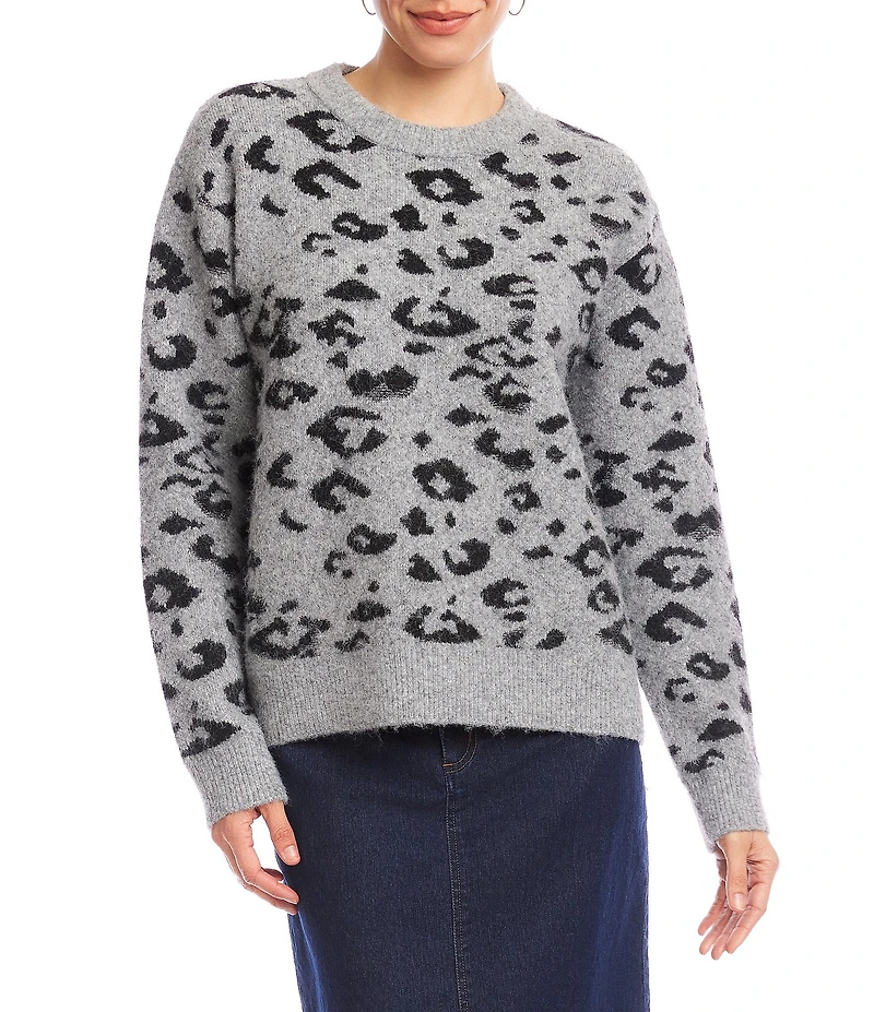 Karen Kane Metallic Wool Blend Animal Print Crewneck Sweater