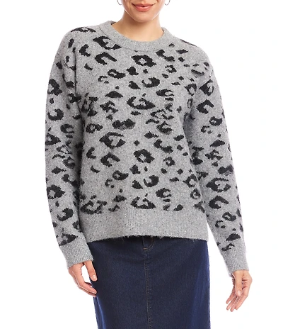 Karen Kane Metallic Wool Blend Animal Print Crewneck Sweater