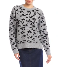 Karen Kane Metallic Wool Blend Animal Print Crewneck Sweater