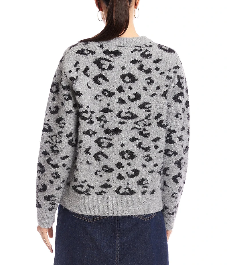 Karen Kane Metallic Wool Blend Animal Print Crewneck Sweater