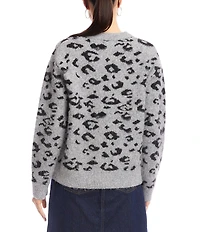 Karen Kane Metallic Wool Blend Animal Print Crewneck Sweater