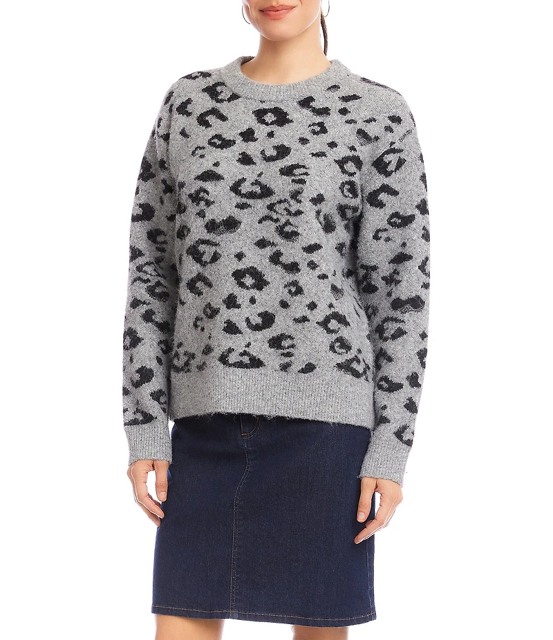 Karen Kane Metallic Wool Blend Animal Print Crewneck Sweater