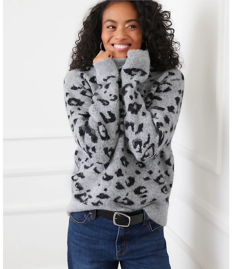 Karen Kane Metallic Wool Blend Animal Print Crewneck Sweater