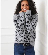 Karen Kane Metallic Wool Blend Animal Print Crewneck Sweater