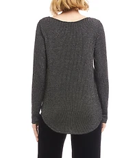 Karen Kane Metallic Stripe Knit Scoop Neck Long Sleeve Shirttail Top