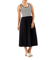 Karen Kane Mixed Media Stripe Scoop Neck Sleeveless Midi Dress