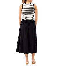 Karen Kane Mixed Media Stripe Scoop Neck Sleeveless Midi Dress