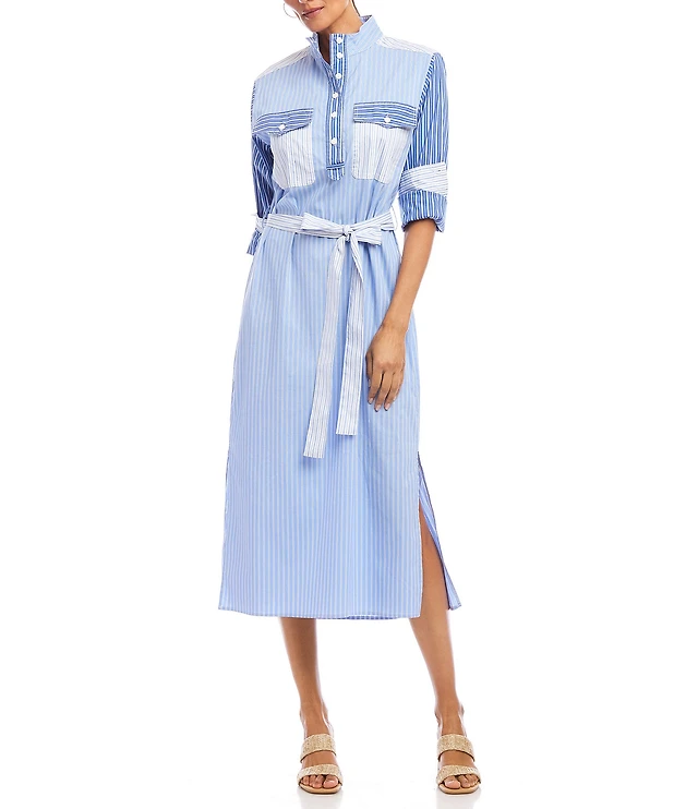 Karen Kane Chambray Roll Tab Sleeve Tiered Shirtdress at Hamilton