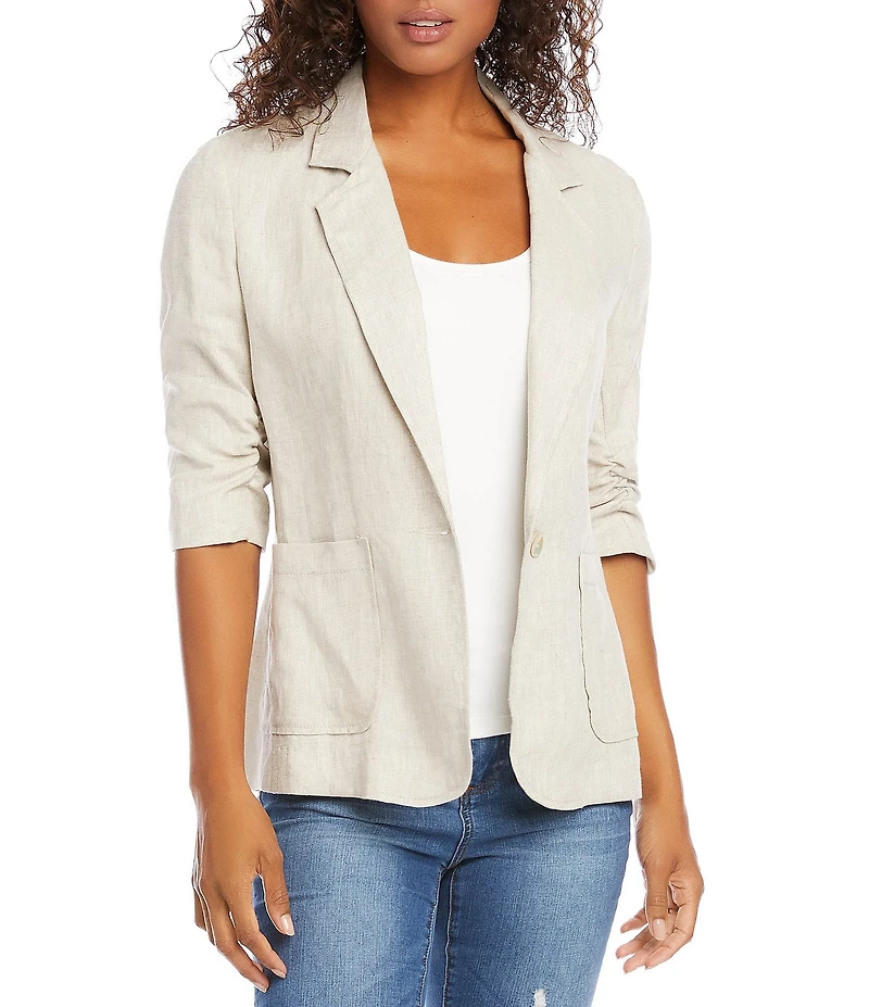 Karen Kane Notch Collar Elbow Ruched Sleeve Single Button Blazer