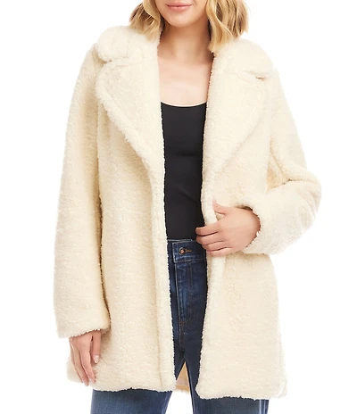 Karen Kane Notch Collar Long Sleeve Oversized Sherpa Coat