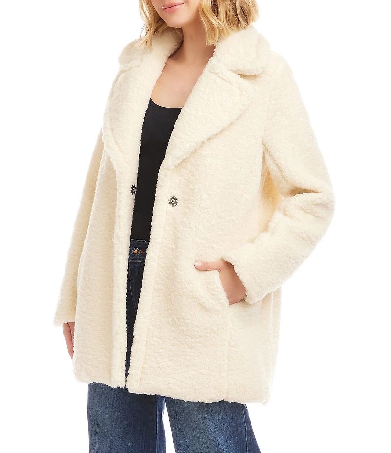Karen Kane Notch Collar Long Sleeve Oversized Sherpa Coat