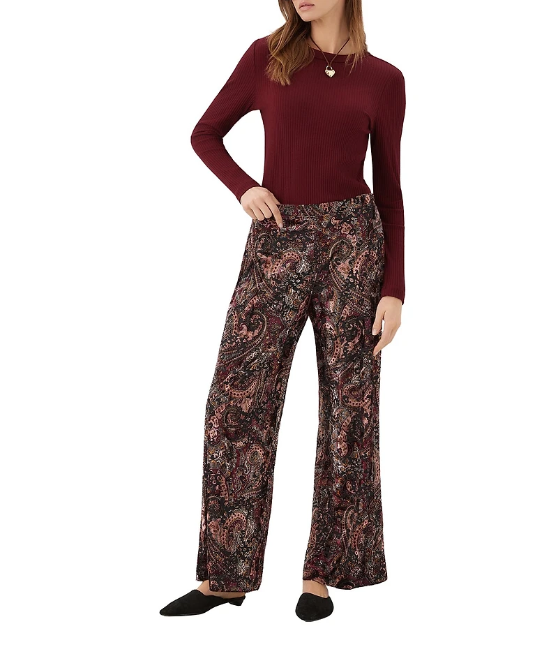 Karen Kane Paisley Burnout Velvet Wide Leg Pants