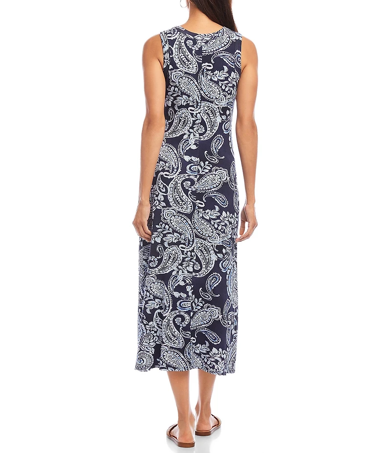 Karen Kane Paisley Scoop Neck Sleeveless Midi Dress