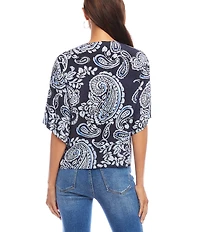 Karen Kane Paisley V-Neck Flutter Sleeve Tie Front Top