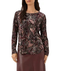Karen Kane Paisley Velvet Burnout Round Neck Long Sleeve Top