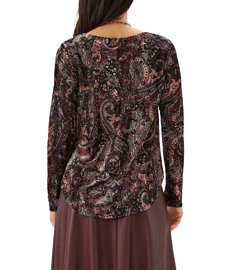 Karen Kane Paisley Velvet Burnout Round Neck Long Sleeve Top