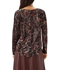 Karen Kane Paisley Velvet Burnout Round Neck Long Sleeve Top