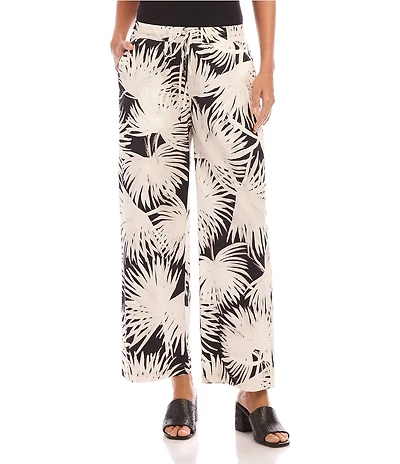 Karen Kane Tropical Palm Print Drawstring Coordinating Wide Leg Pants
