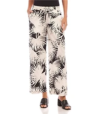 Karen Kane Tropical Palm Print Drawstring Coordinating Wide Leg Pants