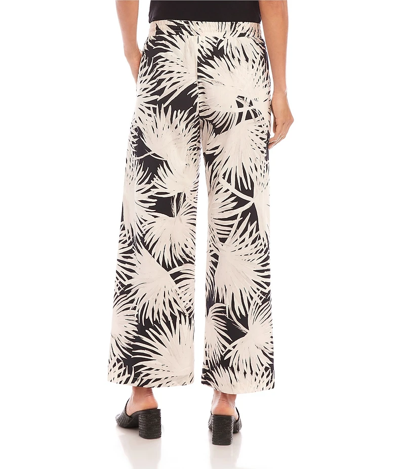 Karen Kane Tropical Palm Print Drawstring Coordinating Wide Leg Pants