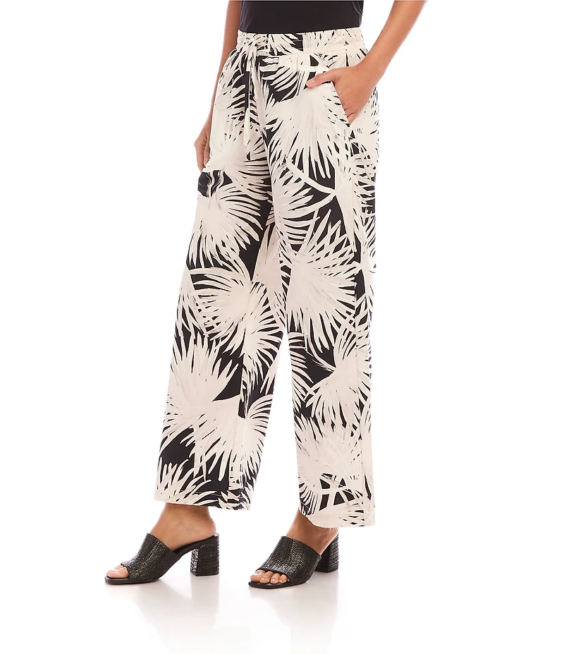 Karen Kane Tropical Palm Print Drawstring Coordinating Wide Leg Pants
