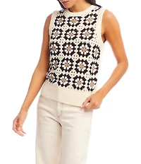 Karen Kane Patchwork Crochet Crew Neck Tank