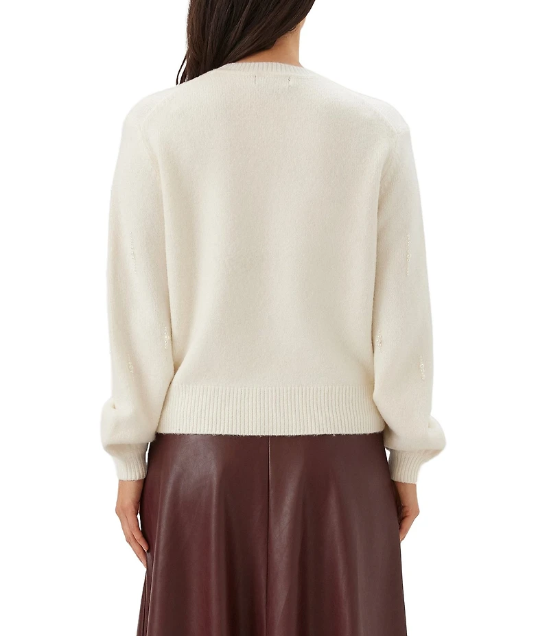 Karen Kane Pearl Embellished Crew Neck Long Sleeve Sweater