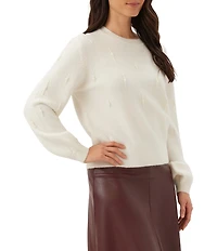 Karen Kane Pearl Embellished Crew Neck Long Sleeve Sweater