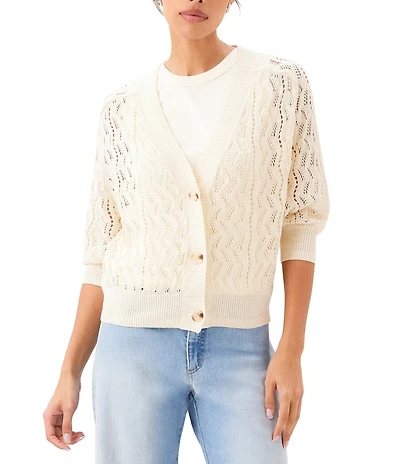 Karen Kane Petite Size 3/4 Sleeve Crochet Cardigan Sweater